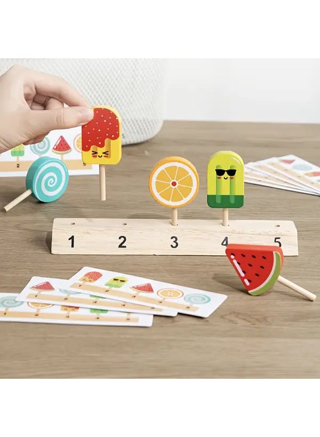 Wooden Ice Cream Sorting Game With 21 Double Sided Cards Educational Color Matching Toy - Image 2